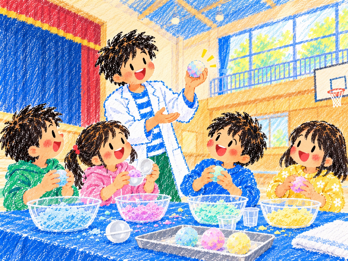 バスボム作りを子どもたちと楽しむイメージイラスト