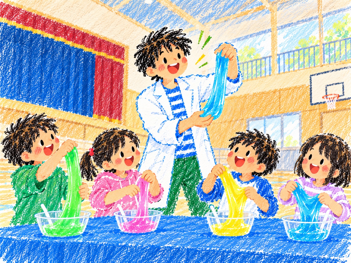 スライム作りを子どもたちと楽しむイメージイラスト